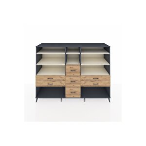 Kronos Dolap 8 Raflı 7 Çekmeceli  220x59x163 Antrasit-aytaşı/çam
