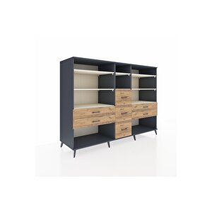 Kronos Dolap 8 Raflı 7 Çekmeceli  220x59x163 Antrasit-aytaşı/çam