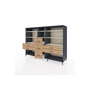 Kronos Dolap 8 Raflı 7 Çekmeceli  220x59x163 Antrasit-aytaşı/çam