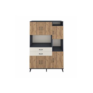 Hyperion Dolap 9 Raflı 2 Çekmeceli 6 Kapaklı 132x44x195 Antrasit-çam/aytaşı