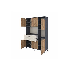Hyperion Dolap 9 Raflı 2 Çekmeceli 6 Kapaklı 132x44x195 Antrasit-çam/aytaşı