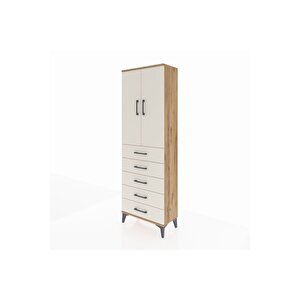 Arges Dolap Tek Raflı 5 Çekmeceli Tek Askılı 60x30x182 Çam-aytaşı