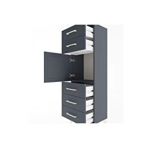 Arges Dolap Tek Raflı 5 Çekmeceli Tek Kapaklı 44x30x134 Antrasit-antrasit