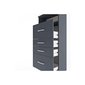 Arges Dolap Tek Raflı 4 Çekmeceli 60x30x134 Antrasit-antrasit