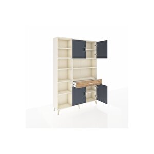 Arges Dolap 10 Raflı Tek Çekmeceli 4 Kapaklı 132x30x195 Aytaşı-antrasit/çam