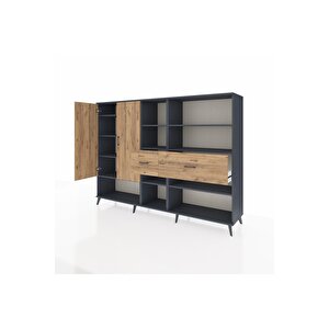 Hyperion Dolap 10 Raflı 2 Çekmeceli 2 Kapaklı 220x44x163 Antrasit-çam