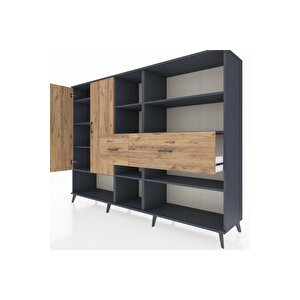 Hyperion Dolap 10 Raflı 2 Çekmeceli 2 Kapaklı 220x44x163 Antrasit-çam