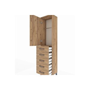 Arges Dolap Tek Raflı 5 Çekmeceli Tek Askılı 44x30x182 Çam-çam