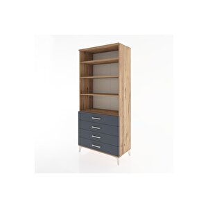 Hyperion Dolap 4 Raflı 4 Çekmeceli 88x44x195 Çam-antrasit