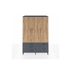 Kronos Dolap 5 Raflı 5 Çekmeceli Tek Askılı 132x59x195 Antrasit-çam/antrasit