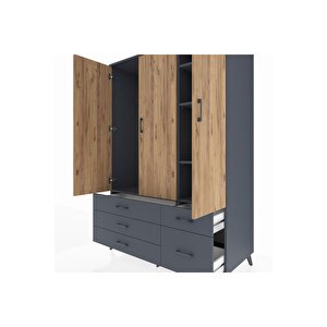 Kronos Dolap 5 Raflı 5 Çekmeceli Tek Askılı 132x59x195 Antrasit-çam/antrasit