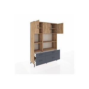 Hyperion Dolap 8 Raflı 4 Çekmeceli 3 Kapaklı 132x44x195 Çam-çam/antrasit