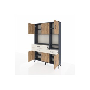 Arges Dolap 9 Raflı 3 Çekmeceli 6 Kapaklı 132x30x195 Antrasit-çam/aytaşı