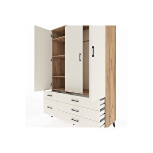 Hyperion Gardrop 5 Raflı 5 Çekmeceli Tek Askılı 132x44x195 Çam-aytaşı