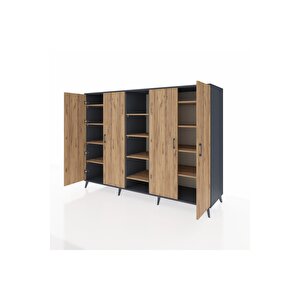 Kronos Dolap 12 Raflı 4 Kapaklı 220x59x163 Antrasit-çam