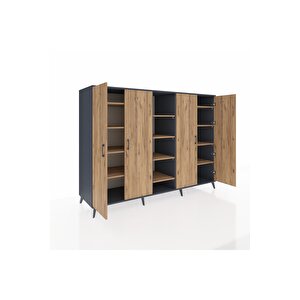 Kronos Dolap 12 Raflı 4 Kapaklı 220x59x163 Antrasit-çam