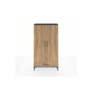 Arges Dolap 2 Raflı Tek Çekmeceli Tek Askılı 88x30x163 Antrasit-çam