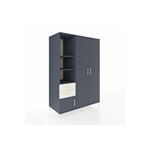 Kronos Dolap 5 Raflı 2 Çekmeceli Tek Askılı 132x59x195 Antrasit-antrasit/aytaşı