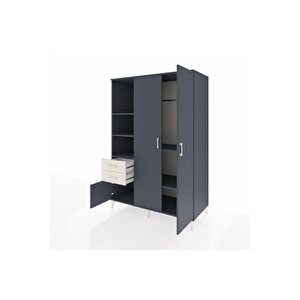 Kronos Dolap 5 Raflı 2 Çekmeceli Tek Askılı 132x59x195 Antrasit-antrasit/aytaşı