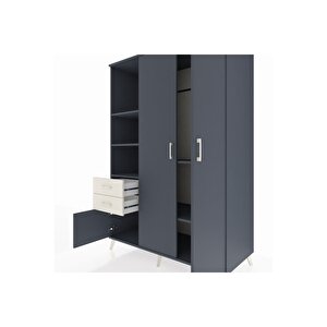 Kronos Dolap 5 Raflı 2 Çekmeceli Tek Askılı 132x59x195 Antrasit-antrasit/aytaşı