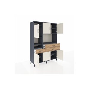 Hyperion Dolap 9 Raflı 3 Çekmeceli 6 Kapaklı 132x44x195 Antrasit-aytaşı/çam