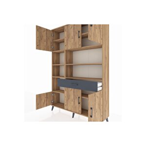 Arges Dolap 10 Raflı Tek Çekmeceli 6 Kapaklı 132x30x195 Çam-çam/antrasit