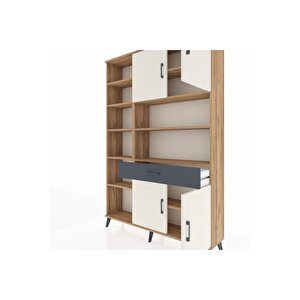 Arges Dolap 10 Raflı Tek Çekmeceli 4 Kapaklı 132x30x195 Çam-aytaşı/antrasit