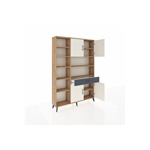 Arges Dolap 10 Raflı Tek Çekmeceli 4 Kapaklı 132x30x195 Çam-aytaşı/antrasit