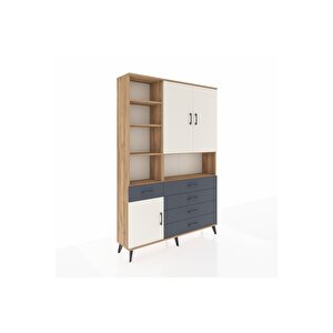 Arges Dolap 8 Raflı 5 Çekmeceli 3 Kapaklı 132x30x195 Çam-aytaşı/antrasit