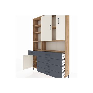 Arges Dolap 8 Raflı 5 Çekmeceli 3 Kapaklı 132x30x195 Çam-aytaşı/antrasit