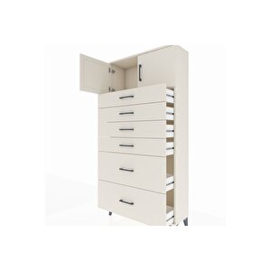Arges Dolap Tek Raflı 6 Çekmeceli 2 Kapaklı 88x30x182 Aytaşı-aytaşı