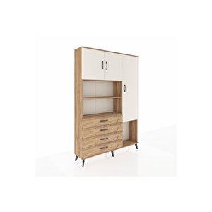 Arges Dolap 8 Raflı 4 Çekmeceli 3 Kapaklı 132x30x195 Çam-aytaşı/çam