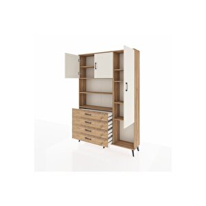 Arges Dolap 8 Raflı 4 Çekmeceli 3 Kapaklı 132x30x195 Çam-aytaşı/çam