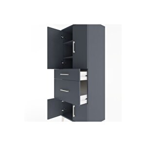 Hyperion Dolap 3 Raflı 2 Çekmeceli 4 Kapaklı 60x44x163 Antrasit-antrasit