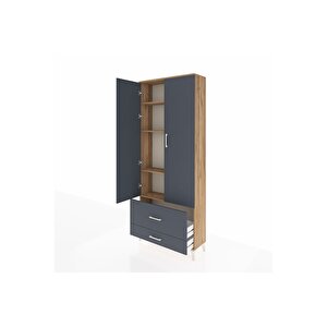 Arges Dolap 4 Raflı 2 Çekmeceli 2 Kapaklı 88x30x221 Çam-antrasit