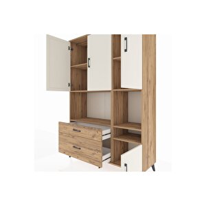 Hyperion Dolap 7 Raflı 2 Çekmeceli 4 Kapaklı 132x44x195 Çam-aytaşı/çam