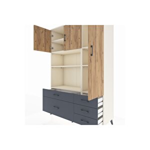 Hyperion Dolap 7 Raflı 5 Çekmeceli 3 Kapaklı 132x44x195 Aytaşı-çam/antrasit