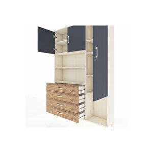 Arges Dolap 8 Raflı 4 Çekmeceli 3 Kapaklı 132x30x195 Aytaşı-antrasit/çam