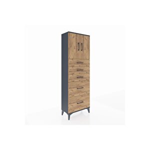 Arges Dolap 2 Raflı 5 Çekmeceli 2 Kapaklı 60x30x182 Antrasit-çam