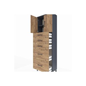 Arges Dolap 2 Raflı 5 Çekmeceli 2 Kapaklı 60x30x182 Antrasit-çam