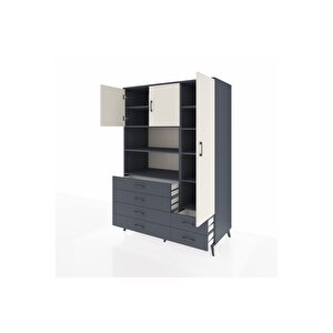 Kronos Dolap 9 Raflı 6 Çekmeceli 3 Kapaklı 132x59x195 Antrasit-aytaşı/antrasit