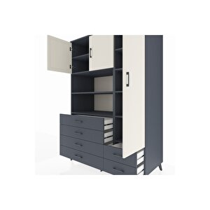 Kronos Dolap 9 Raflı 6 Çekmeceli 3 Kapaklı 132x59x195 Antrasit-aytaşı/antrasit