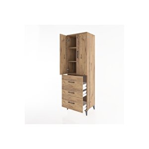 Hyperion Dolap 3 Raflı 3 Çekmeceli 2 Kapaklı 60x44x195 Çam-çam