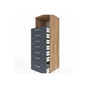 Kronos Dolap Tek Raflı 7 Çekmeceli 60x59x182 Çam-antrasit