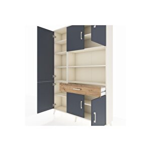 Arges Dolap 10 Raflı Tek Çekmeceli 6 Kapaklı 132x30x195 Aytaşı-antrasit/çam