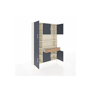 Arges Dolap 10 Raflı Tek Çekmeceli 6 Kapaklı 132x30x195 Aytaşı-antrasit/çam