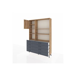 Arges Dolap 7 Raflı 8 Çekmeceli Tek Kapaklı  132x30x195 Çam-çam/antrasit