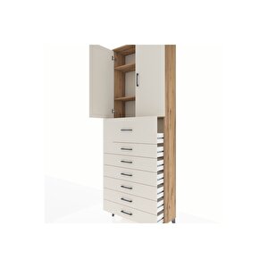 Arges Dolap 3 Raflı 7 Çekmeceli 2 Kapaklı 88x30x243 Çam-aytaşı