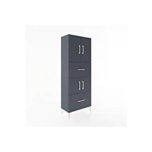 Arges Dolap 3 Raflı 2 Çekmeceli 4 Kapaklı 60x30x163 Antrasit-antrasit