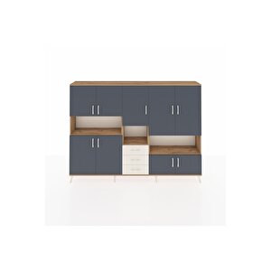 Arges Dolap 13 Raflı 3 Çekmeceli 9 Kapaklı 220x30x163 Çam-antrasit/aytaşı